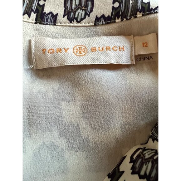 TORY BURCH Ikat silk ruffle pleated shirt dress 12 luxury officecore lightweight - Picture 5 of 9
